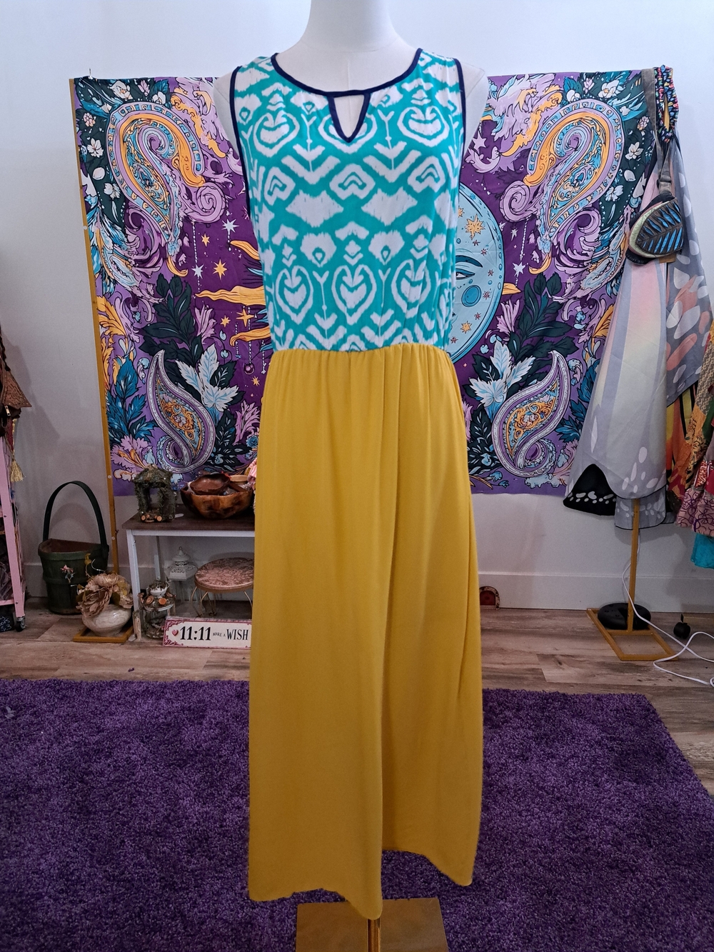 Sunspell Caravan – Turquoise & Golden Yellow Maxi Dress Size M